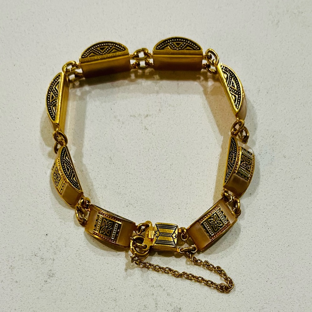 Rare vintage Damascene link bracelet featuring an Arabesque design, EUC - Picture 8 of 10